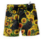 Black Cat Love Sunflower Hawaiian Print Beach Shorts For Island Getaways And Comfort