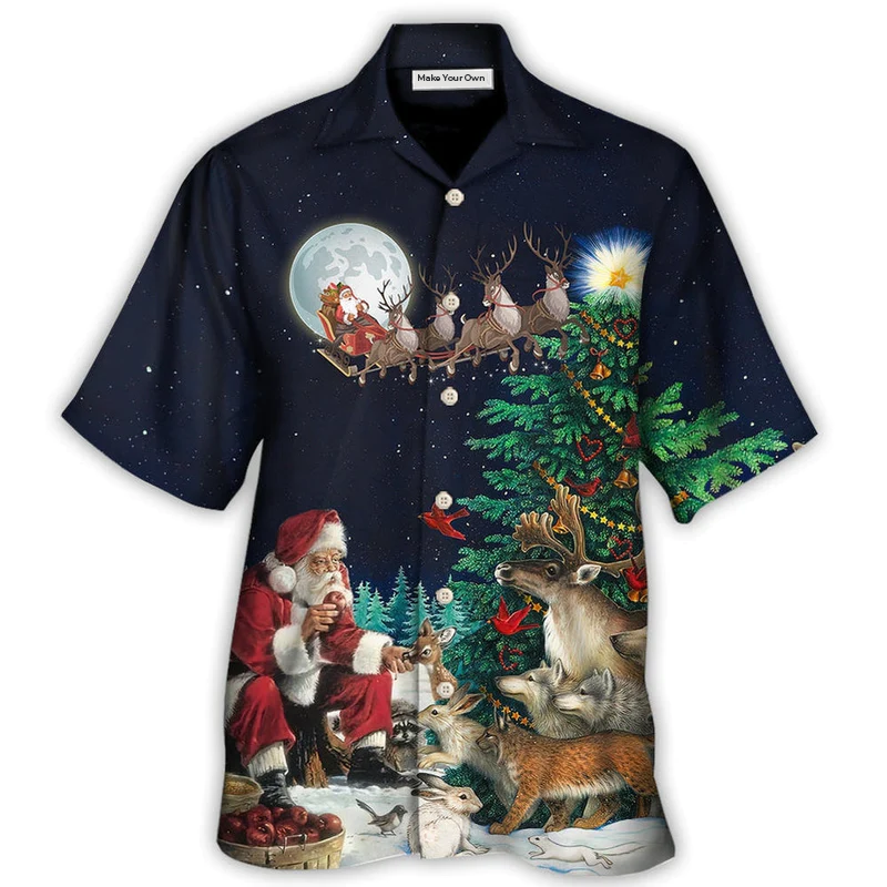 Christmas Santa Giving Everyone Night Hawaiian Shirt For Vacation Days And Relaxed Coastal Outings