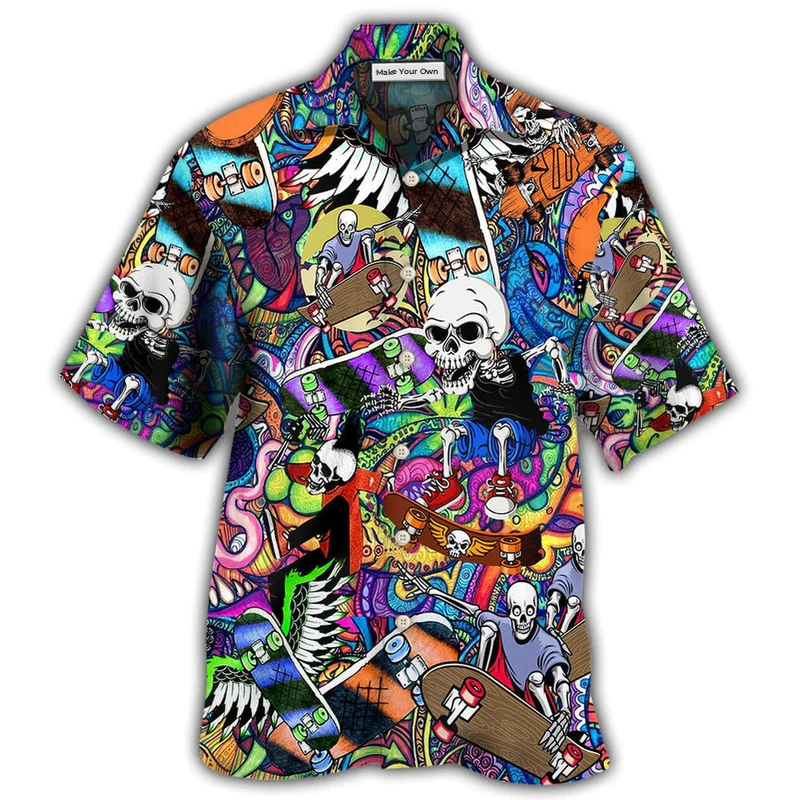 Colorful Skull Hawaiian Shirt For Vacation Parties Beach Outings And Relaxed Daily Wear