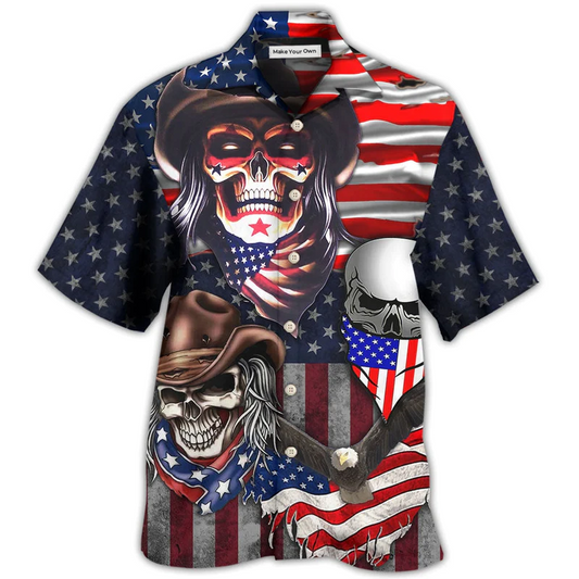 Skull Independence Day Cowboy Us Hawaiian Shirt Pattern Detail For Summer Holidays And Outdoor Fun