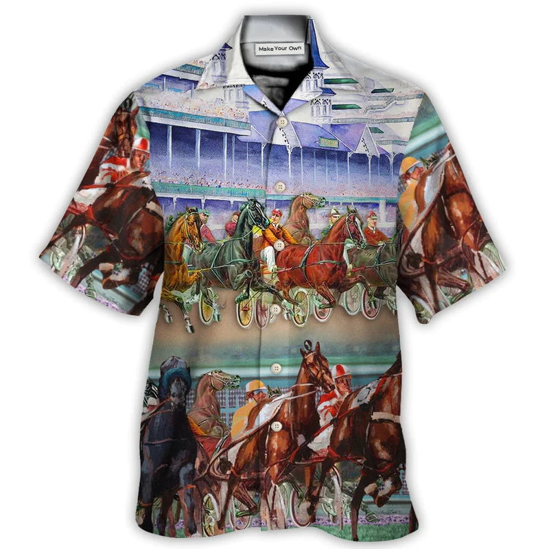 Racing Horse Hawaiian Shirt Tropical Styling View For Resort Wear