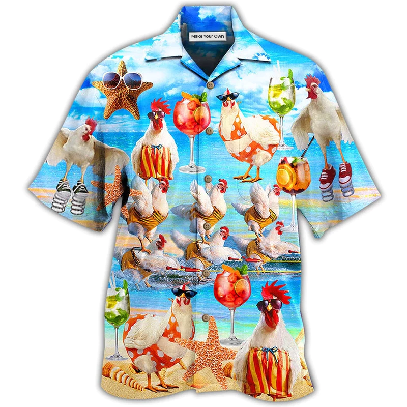 Chicken Beach Summer Hawaiian Shirt Pattern View For Lightweight Everyday Style