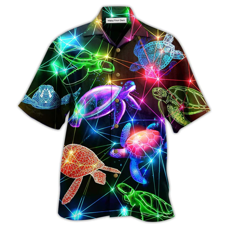 Neon Turtle Full Ocean Hawaiian Shirt For Poolside Relaxation And Sunny Getaways