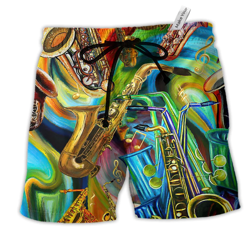 Music Saxophone Is My Second Language Hawaiian Beach Shorts For Summer Festivals And Travel