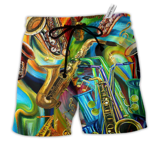 Music Saxophone Is My Second Language Hawaiian Beach Shorts For Summer Festivals And Travel