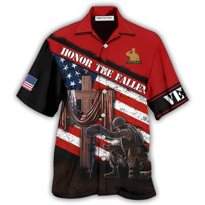 Veteran Honor Fallen Memory Cross Hawaiian Shirt For Vacation Days And Relaxed Coastal Outings
