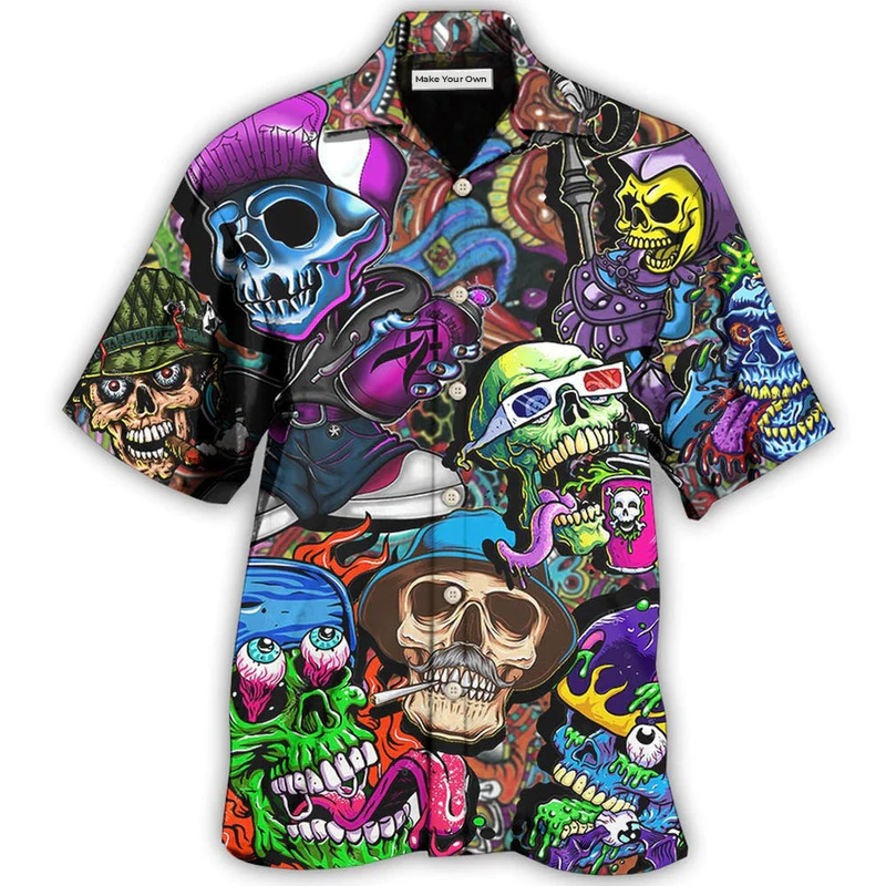 Colorful Skull Hawaiian Shirt For Coastal Vacations Warm Weather Events And Daily Style