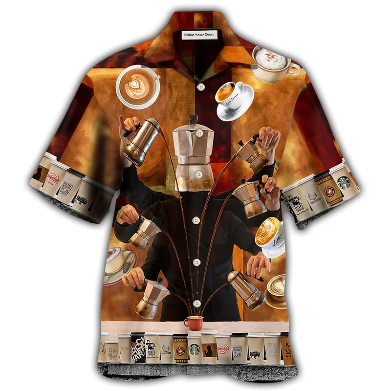 Coffee Barista O'Clock Hawaiian Shirt Pattern View For Relaxed Warm Weather Outfits