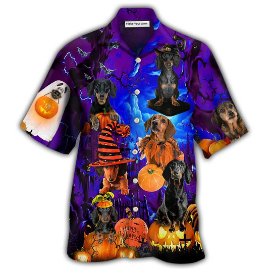 Halloween Dachshund Witch Hawaiian Shirt Artwork Detail For Resort Trips And Outdoor Activities