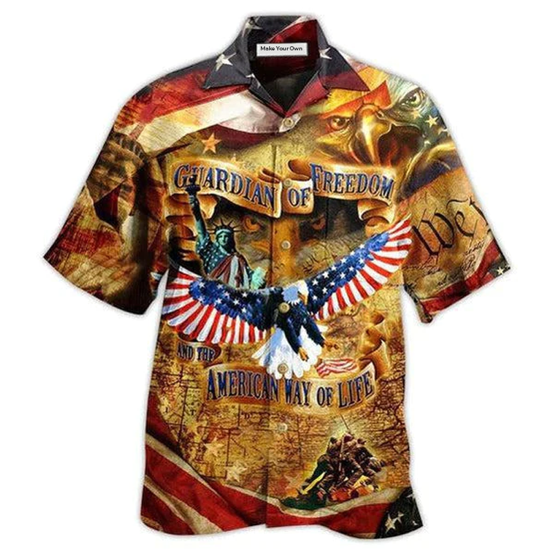 American Guardian Freedom Hawaiian Shirt Pattern Detail For Vacation Travel And Daily Wear