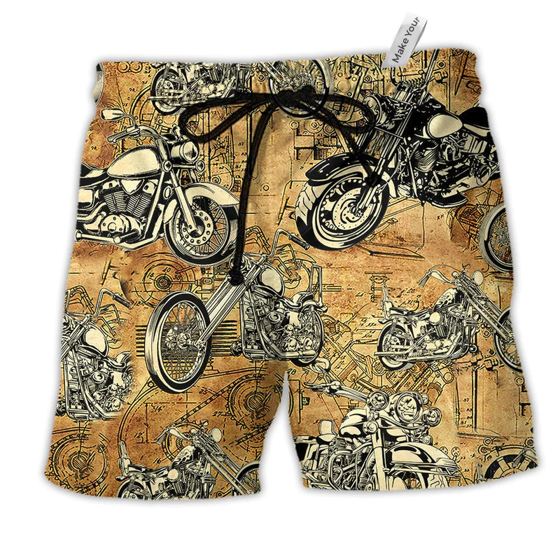 Motorcycle Vintage So Amazing Hawaiian Print Beach Shorts For Vehicle Lover Vacation Wear