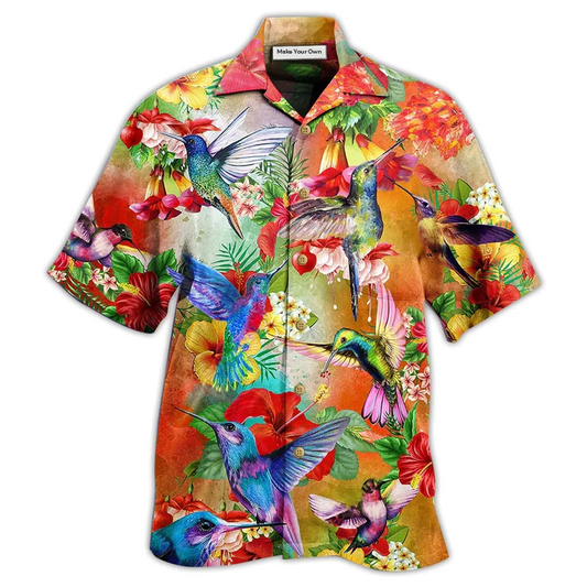 Floral Hummingbird Garden Hawaiian Shirt Pattern View For Lightweight Everyday Style