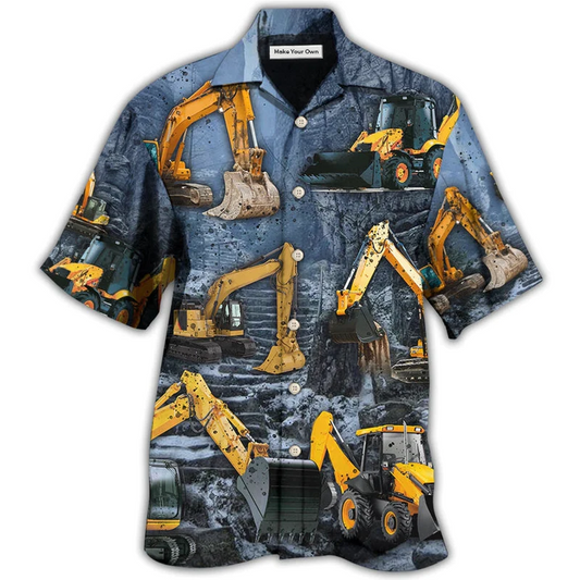 Excavator Strong Power Hawaiian Shirt Design View For Casual Summer Styling