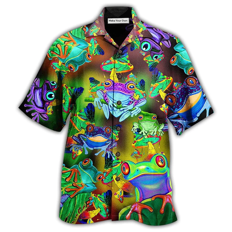 Funny Frog Mushrooms Hawaiian Shirt Pattern Detail For Summer Holidays And Outdoor Fun