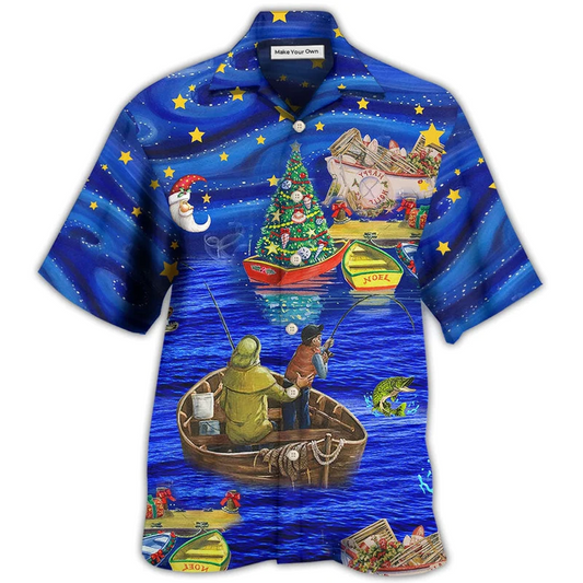 Fishing Beautiful Christmas Night Hawaiian Shirt Artwork View For Weekend Travel And Beach Style