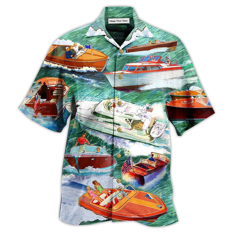 Pontoon Boat Hawaiian Shirt For Tropical Holiday Resort Parties And Everyday Style
