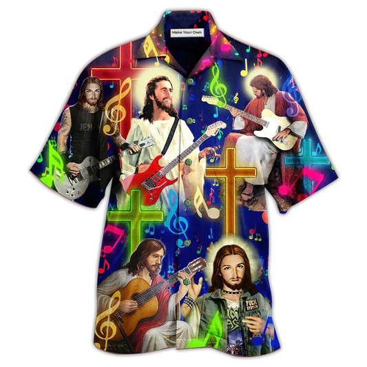 Guitar And Christian Faith Hawaiian Shirt For Coastal Vacations Warm Weather Events And Daily Style