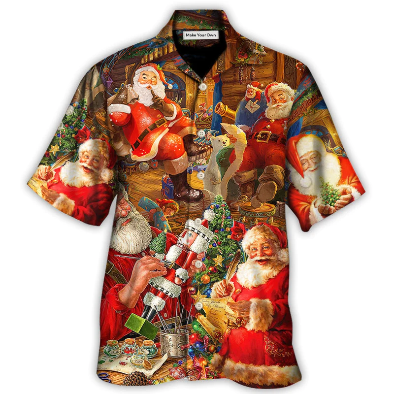 Funny Festive Christmas Gift Hawaiian Shirt Design Detail For Beach Days And Holiday Travel