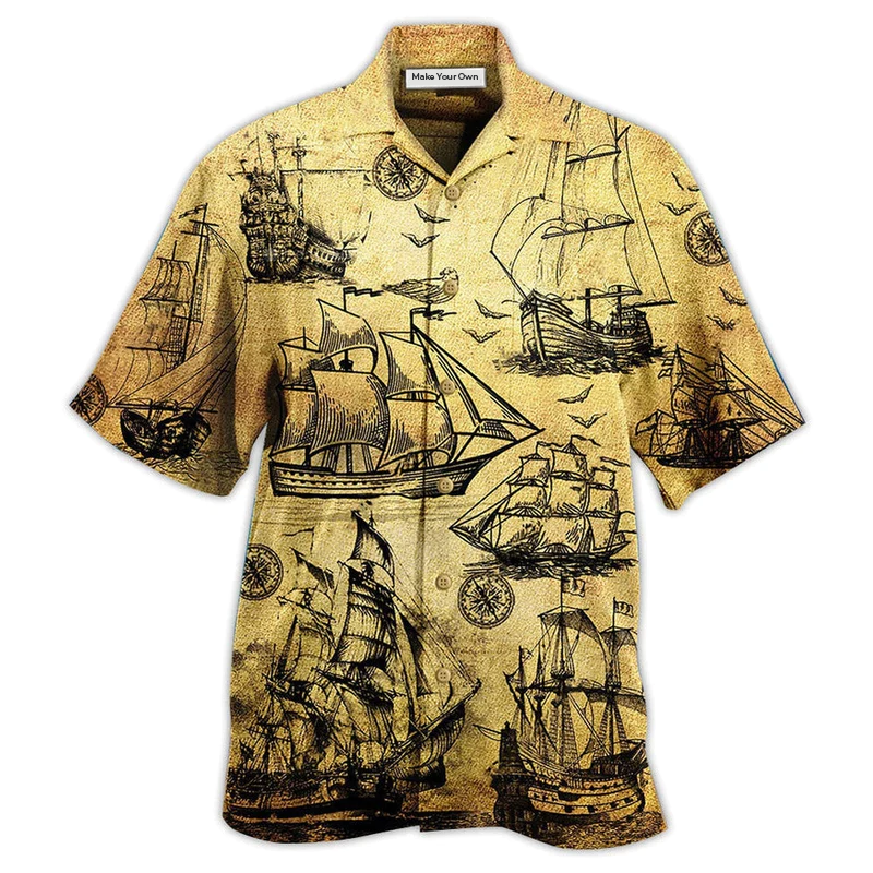 Vintage Sailing Beautiful Hawaiian Shirt For Summer Events And Casual Outdoor Wear