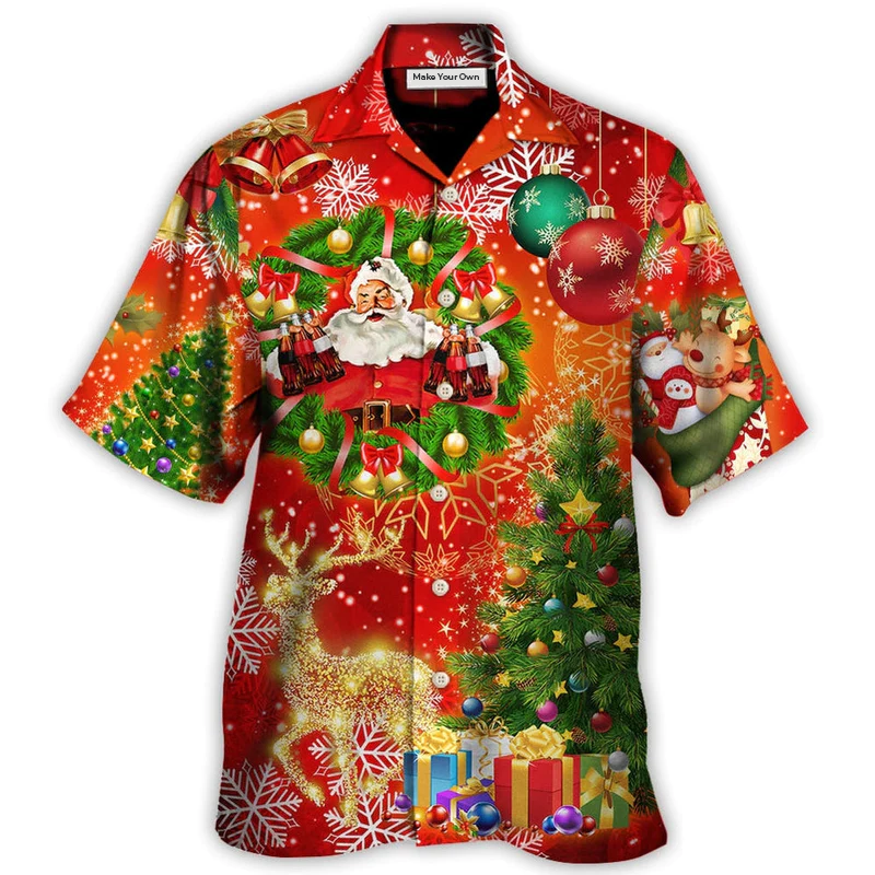 Red Christmas Drinking Tree Light Hawaiian Shirt Artwork View For Coastal Escapes And Resort Style