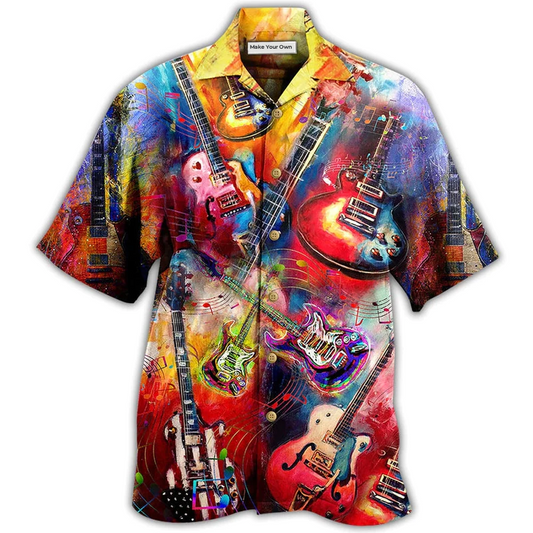 Colorful Guitar Hawaiian Shirt For Warm Weather Adventures Parties And Daily Comfort