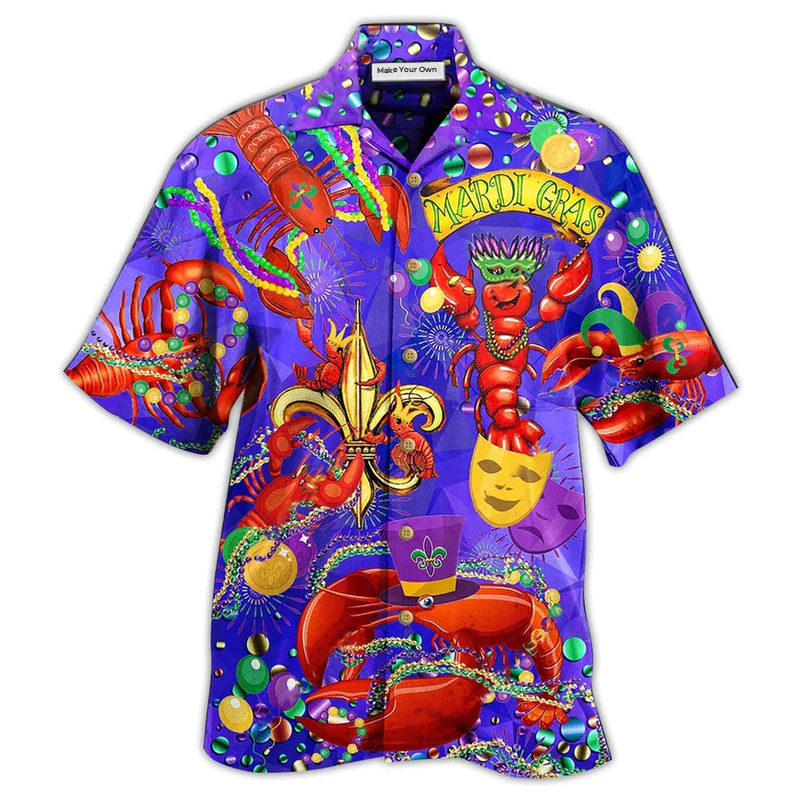 Mardi Gras Shrimp Animals Hawaiian Shirt Design View For Casual Summer Styling