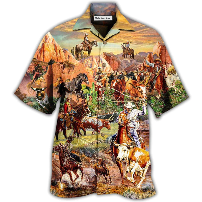 Cowboy Freedom Mountain Hawaiian Shirt For Warm Weather Adventures And Everyday Comfort