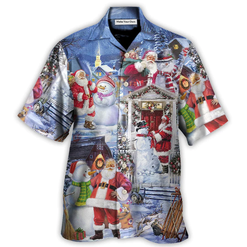 Happy Snowman Christmas Santa Hawaiian Shirt For Summer Vacation And Beach Travel