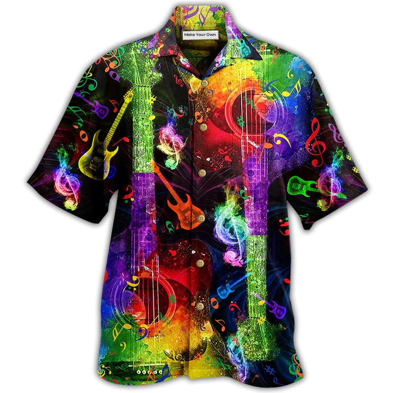Colorful Guitar Hawaiian Shirt For Summer Travel Coastal Events And Thoughtful Gift Giving