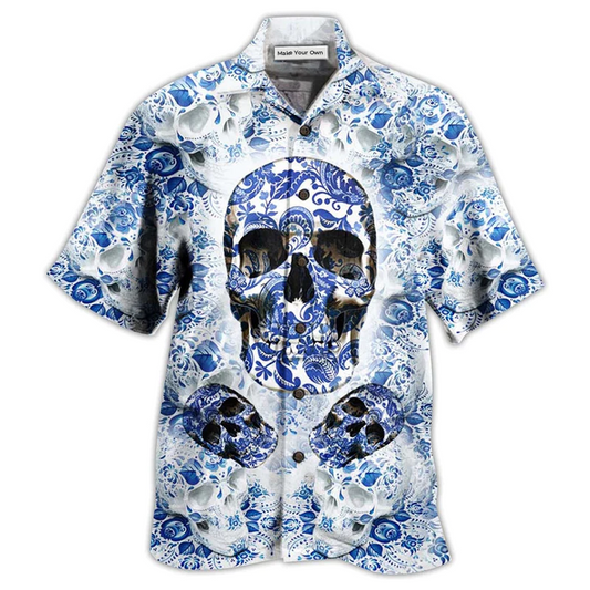 Blue Skull Hawaiian Shirt For Vacation Getaways Resort Wear And Casual Celebrations