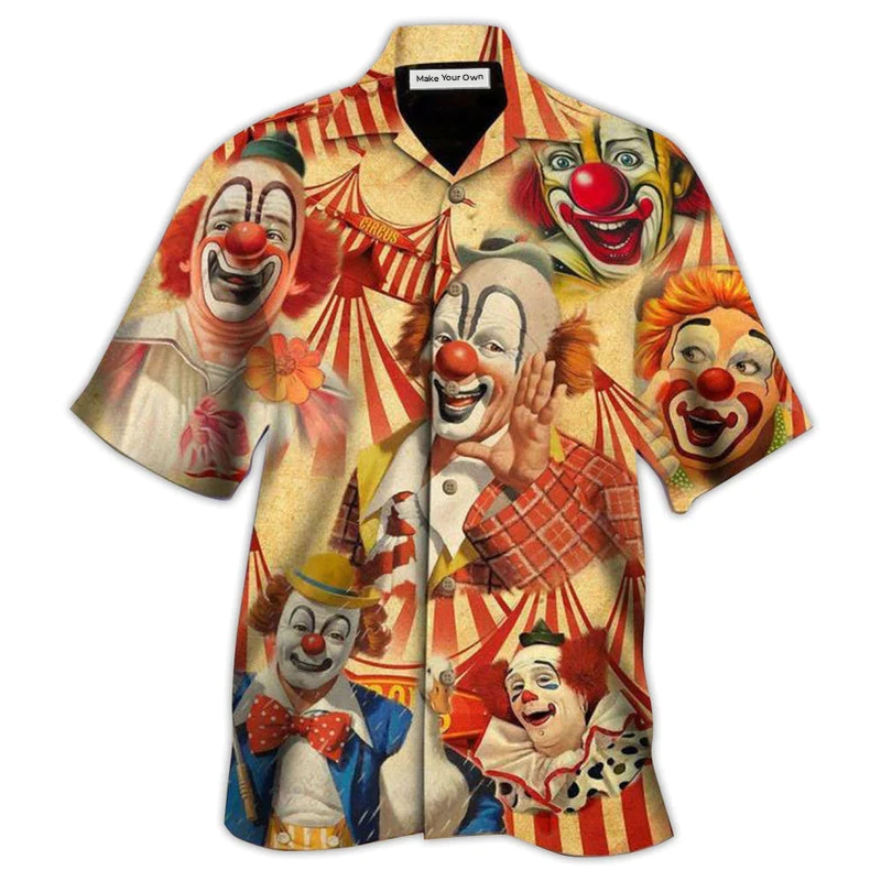 Funny Happy Clown Hawaiian Shirt Pattern Detail For Summer Holidays And Outdoor Fun
