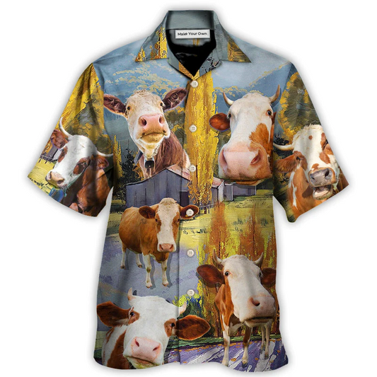 Australian Funny Cow Landscape Cattle Hawaiian Shirt Summer Design Detail For Tropical Vacations