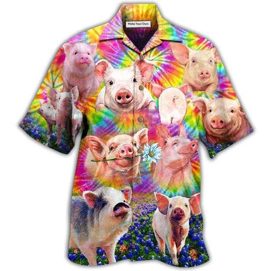 Floral Pig Easily Distracted Piggy Tiny Hawaiian Shirt Design View For Casual Summer Styling