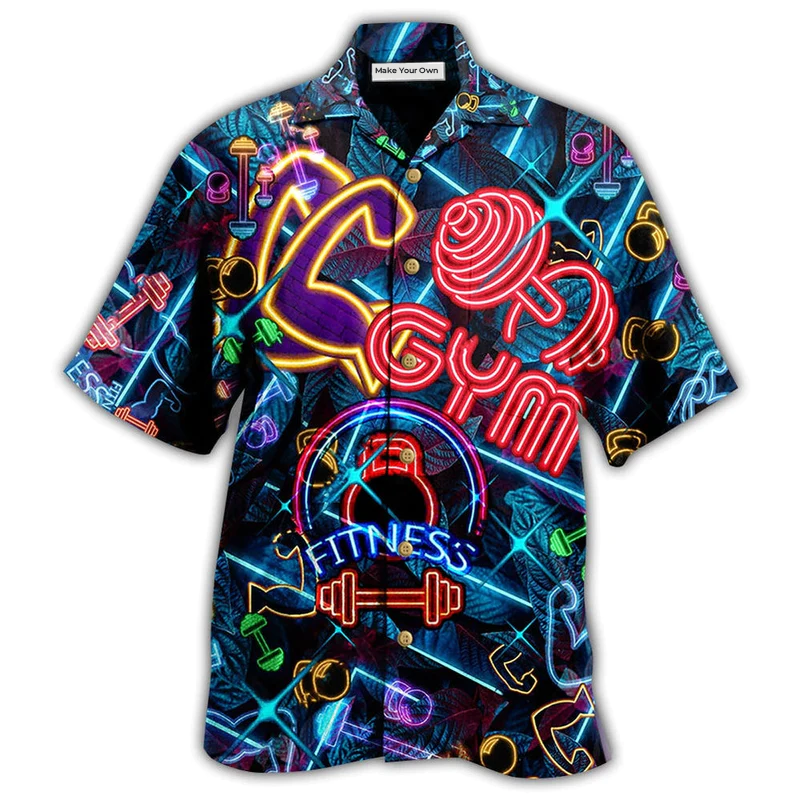 Neon Fitness Hawaiian Shirt For Resort Travel Summer Outings And Casual Gatherings
