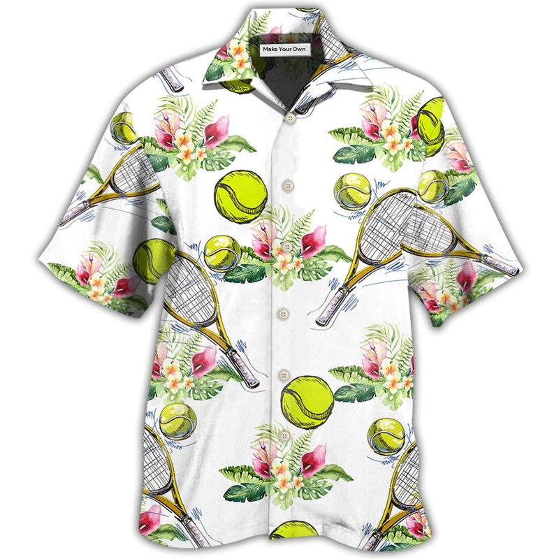 Tropical Floral Tennis Hawaiian Shirt Design Detail For Beach Days And Holiday Travel