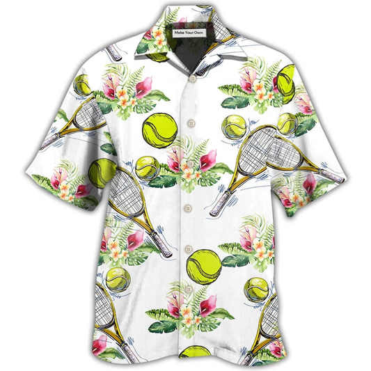 Tropical Floral Tennis Hawaiian Shirt Design Detail For Beach Days And Holiday Travel