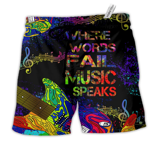 Music Guitar Where Music Speaks Colorful Beach Shorts For Music Lover Vacation Wear
