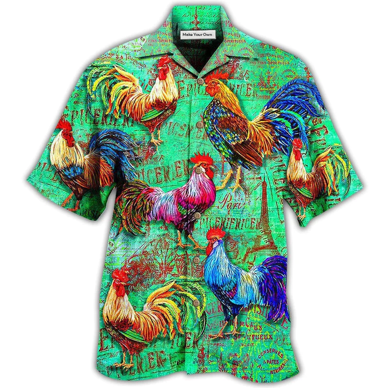 Green Chicken Farm Hawaiian Shirt For Vacation Days And Relaxed Coastal Outings