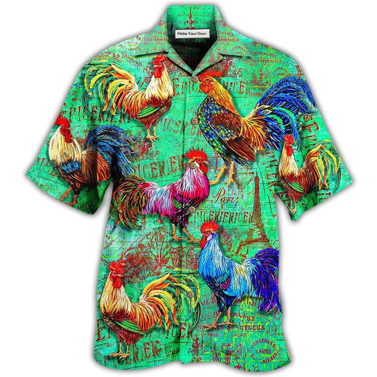 Green Chicken Farm Hawaiian Shirt For Vacation Days And Relaxed Coastal Outings