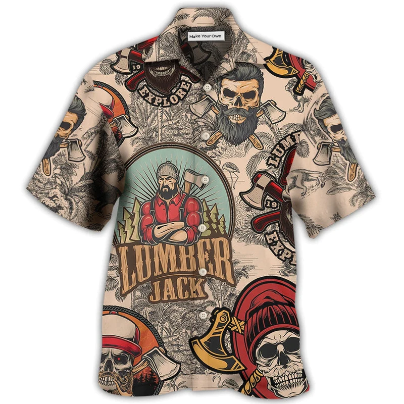 Skull Lumberjack Hawaiian Shirt For Poolside Relaxation And Sunny Getaways