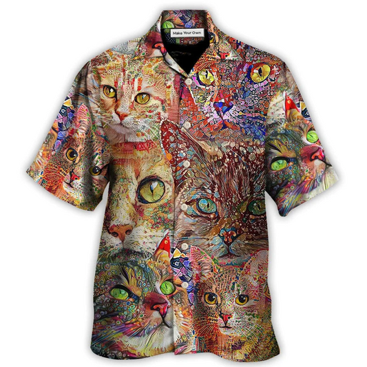 Funny Colorful Cat Hawaiian Shirt For Summer Events And Casual Outdoor Wear