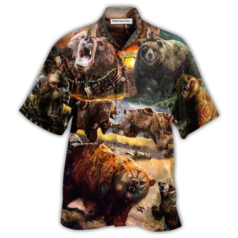 Bohemian Bears Spirit Hawaiian Shirt Design View For Casual Summer Styling