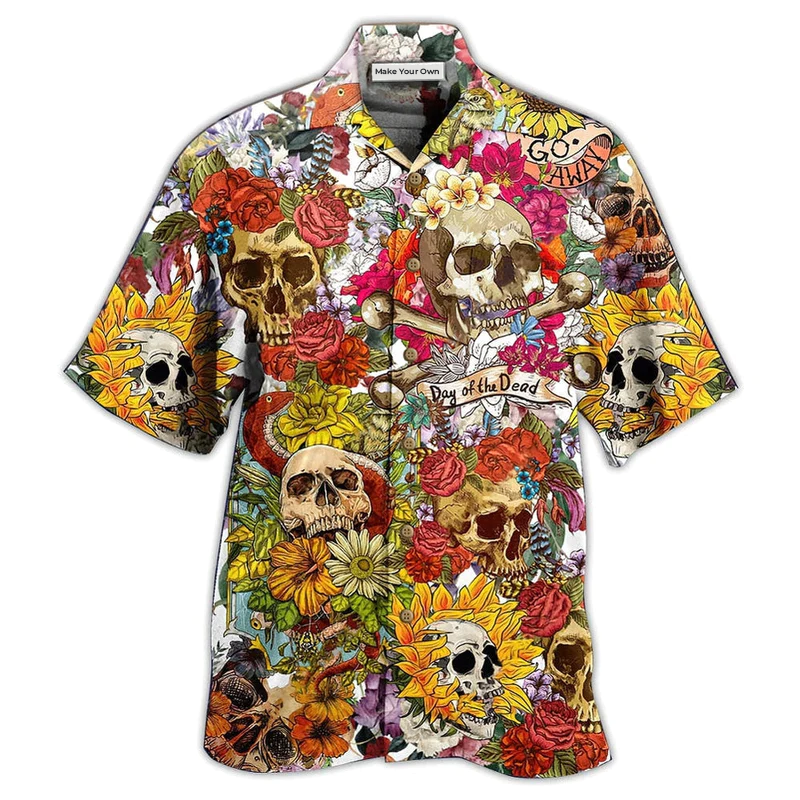 Floral Sugar Skull Hawaiian Shirt For Resort Getaways Summer Adventures And Casual Gifting