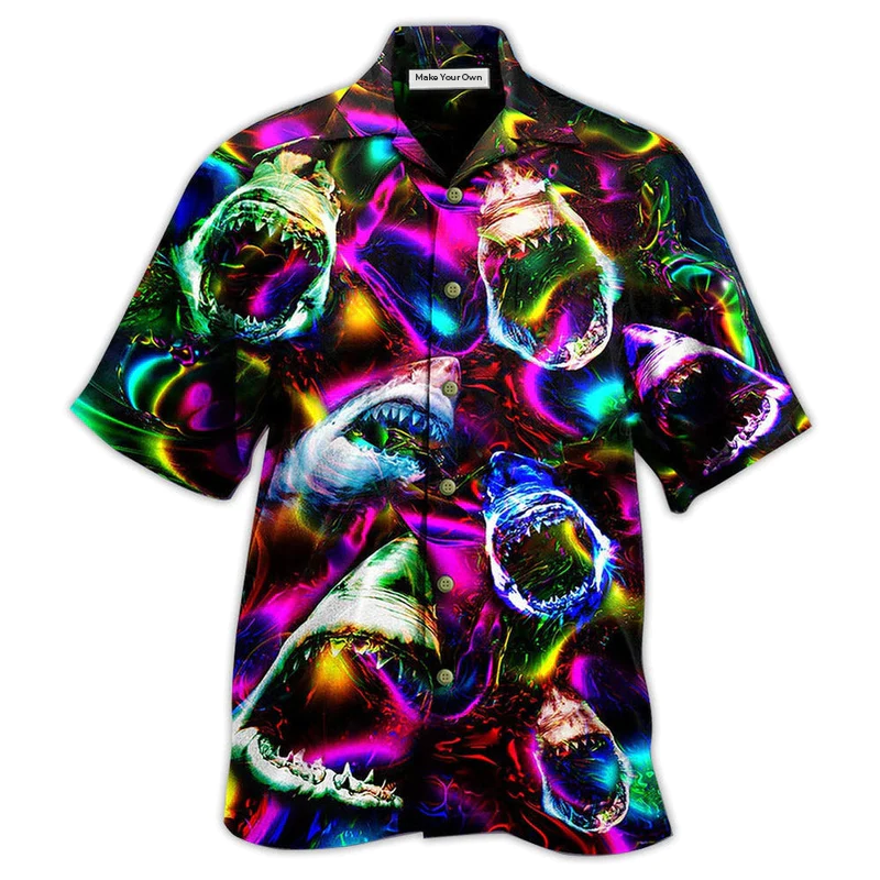 Shark Angry Hawaiian Shirt Pattern Detail For Vacation Travel And Daily Wear