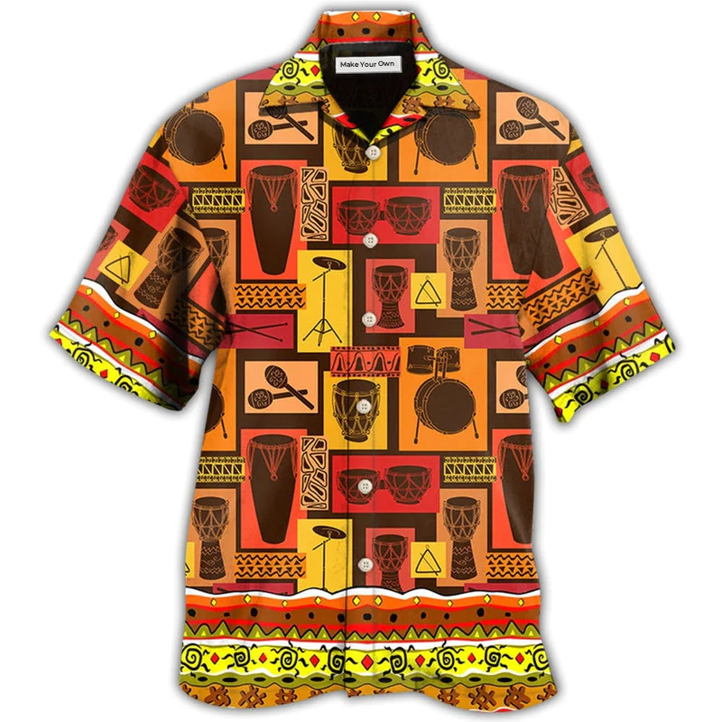 Drum Symbol Music Hawaiian Shirt Pattern Detail For Vacation Travel And Daily Wear