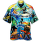 Forest Creature Surfing Hawaiian Shirt Design View For Casual Summer Styling