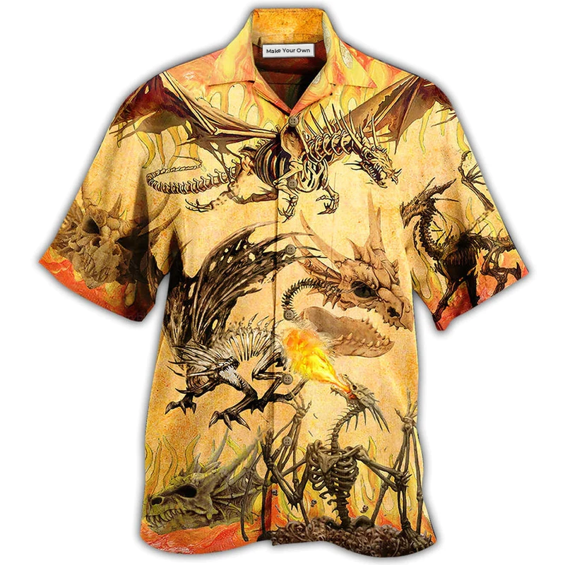 Dragon Skull Fighting Desert Hawaiian Shirt Design Detail For Sunny Adventures And Casual Wear