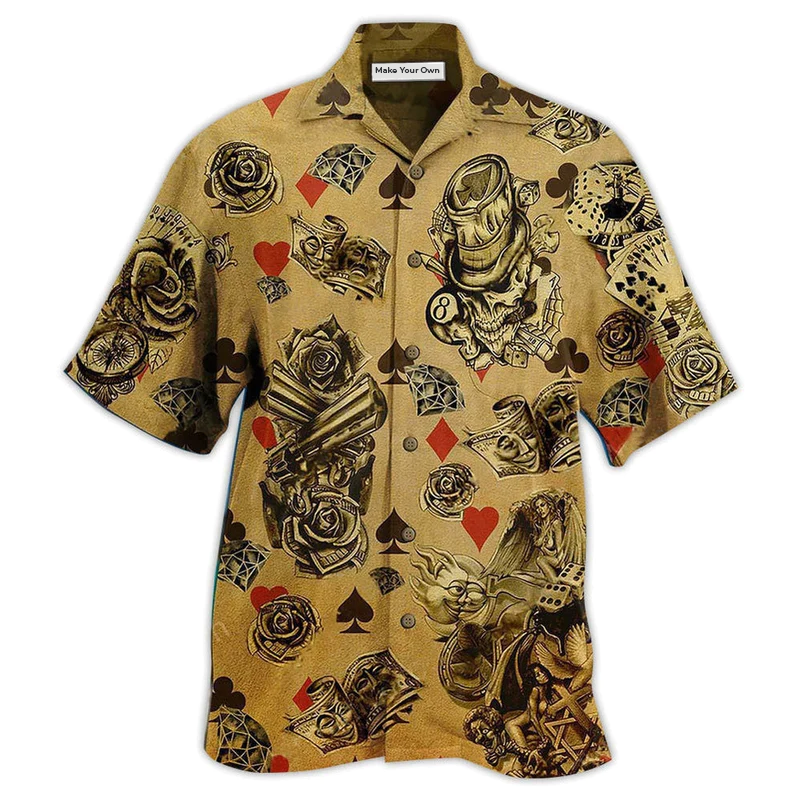 Floral Casino Cards And Skull Hawaiian Shirt For Coastal Trips Outdoor Events And Relaxed Summer Wear