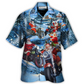 Festive Christmas Driving Town Hawaiian Shirt Artwork Detail For Resort Trips And Outdoor Activities