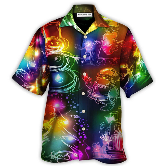 Neon Snowman Christmas Tree Light Hawaiian Shirt Design Detail For Sunny Adventures And Casual Wear